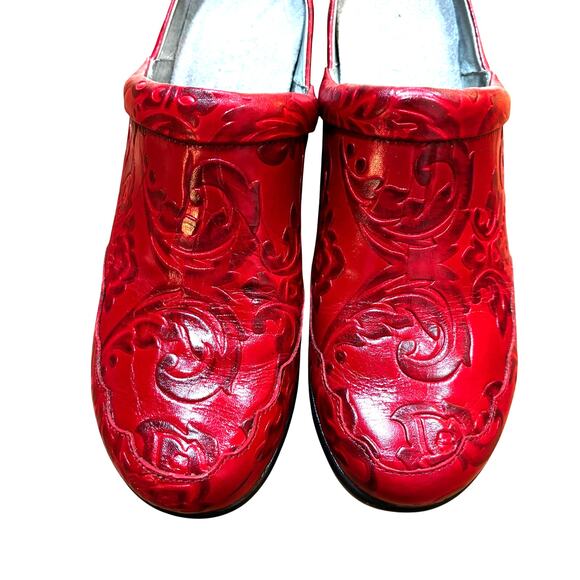 Alegria red embossed leather clogs comfort platform slip on shoes US size 7M - Picture 3 of 11
